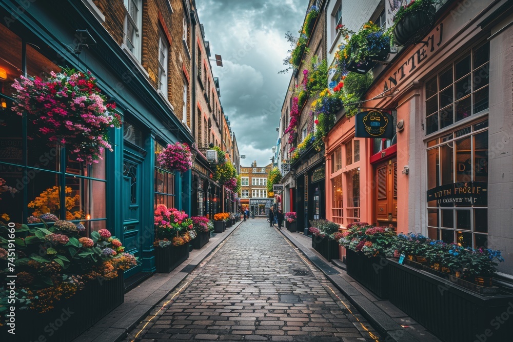 Colorful Facades and Cobblestone Road of Carnaby Street in London Colorful Facades and Cobblestone Road of Carnaby Street in London