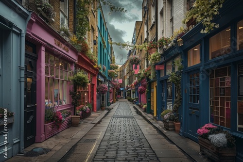 Colorful Facades and Cobblestone Road of Carnaby Street in London © bomoge.pl