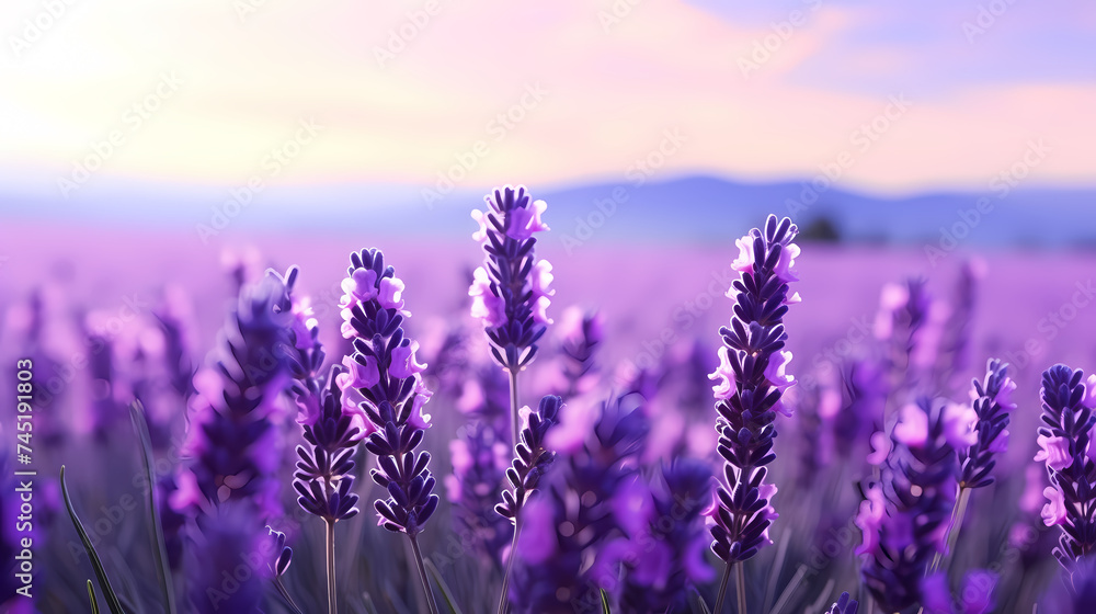 Panoramic view of lavender fields in bloom Panoramic view of lavender fields in bloom