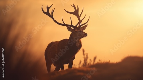 A deer standing on top of a grass covered hillside. Ideal for nature and wildlife themes © Fotograf