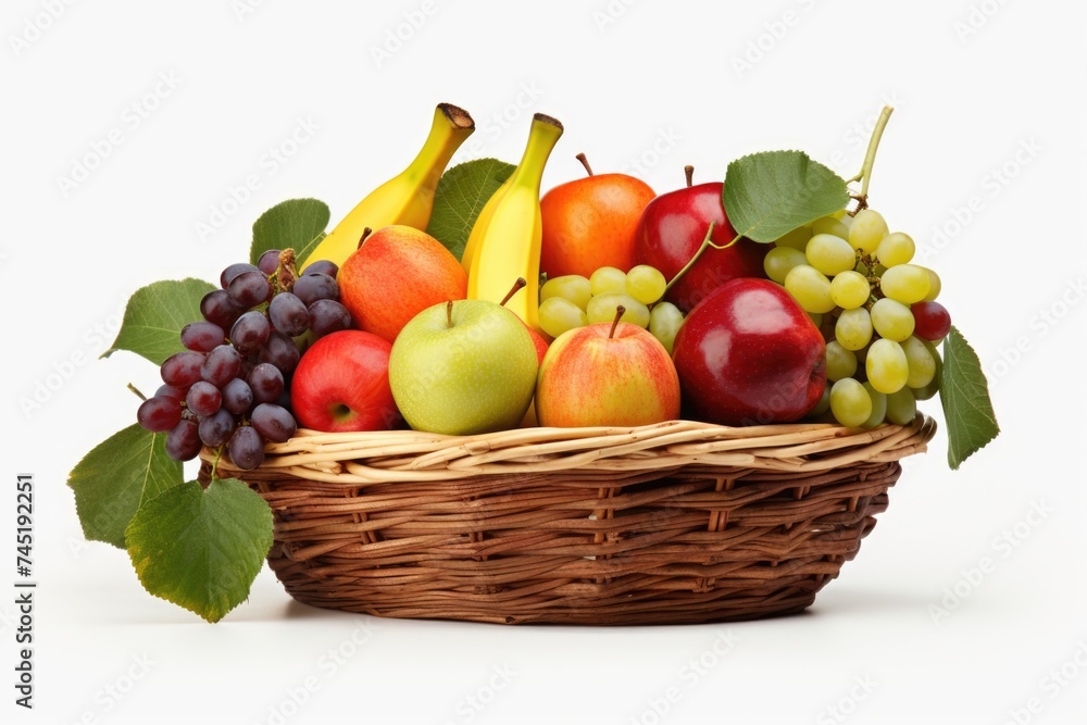 A variety of fresh fruits in a wicker basket, perfect for healthy eating concepts A variety of fresh fruits in a wicker basket, perfect for healthy eating concepts