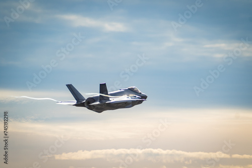 RAF Lakenheath, Brandon, Suffolk, UK
February 15th 2024

F35 Lightning flying over RAF Lakenheath during sunset creating wingtip vortex's 