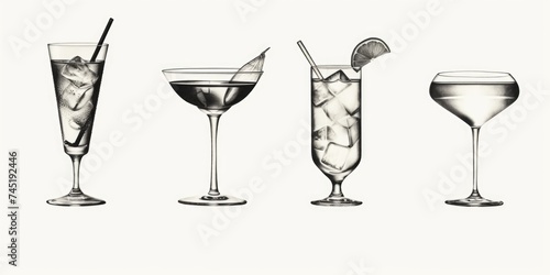 A drawing featuring four different types of drinks. Suitable for various beverage-related projects © Fotograf