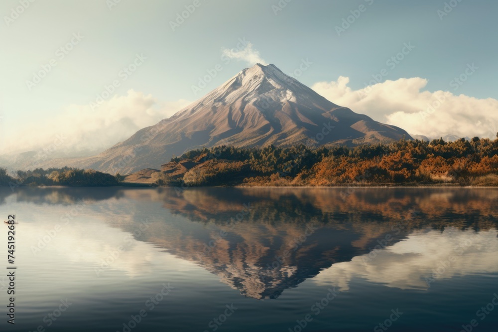 Scenic view of mountain reflecting in calm lake. Suitable for travel and nature themes