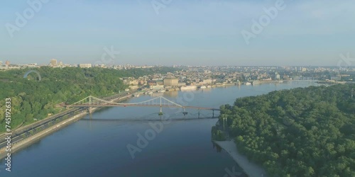 Wallpaper Mural Bridge river view of above. Urban view landscape, european beautiful destination, footage scenic, europe riverbank road, highway traffic outdoor, construction top across structure Torontodigital.ca