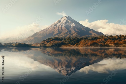 Scenic view of mountain reflecting in calm lake. Suitable for travel and nature themes