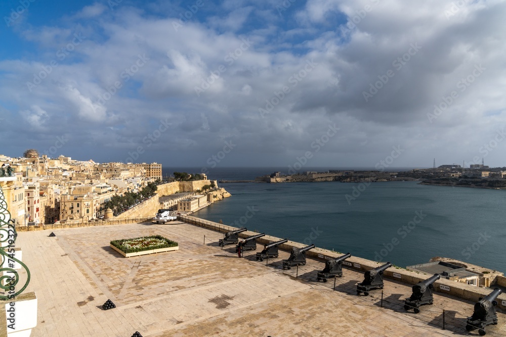 view of the Saluting Battery and the Grand Harbor of Valletta