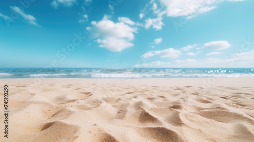 A serene view of the ocean from a sandy beach. Perfect for travel websites and vacation brochures