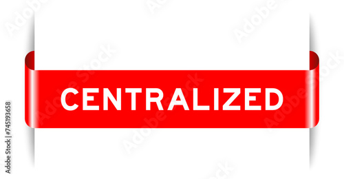 Red color inserted label banner with word centralized on white background