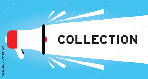Color megaphone icon with word collection in white banner on blue background