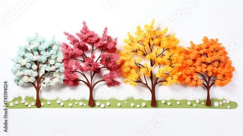 A picturesque view of a row of trees with vibrant colored leaves. Suitable for nature and seasonal concepts