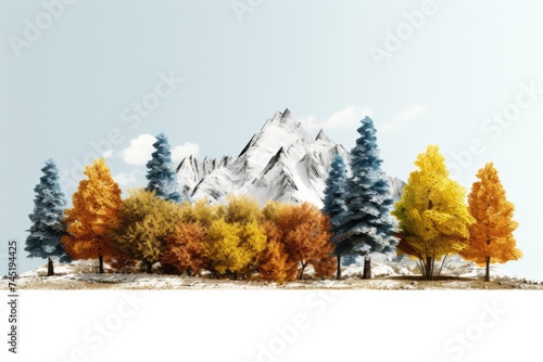 Group of trees with a mountain in the background. Suitable for nature or landscape themed projects #745194425