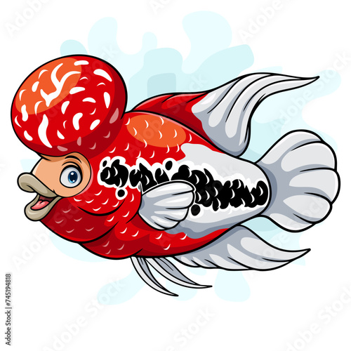 Cartoon flowerhorn fish on white background