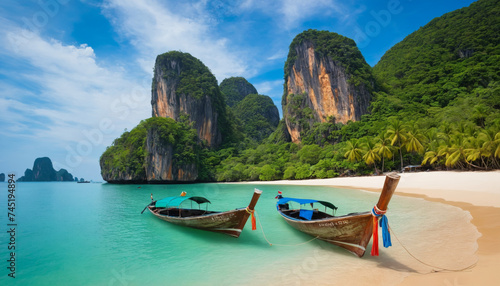 Tropical Paradise Beach with Traditional Boat