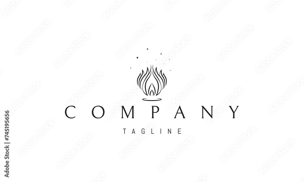 A vector logo with an abstract image of a candle flame surrounded by leaves. A vector logo with an abstract image of a candle flame surrounded by leaves.