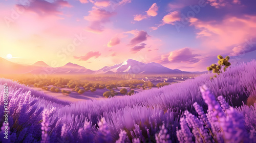 Panoramic view of lavender fields in bloom © Derby