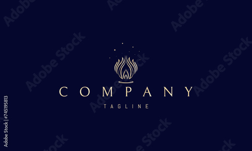A vector golden logo with an abstract image of a candle flame surrounded by leaves.