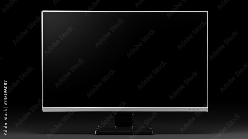 A computer monitor on a desk, suitable for office or home workspace A computer monitor on a desk, suitable for office or home workspace