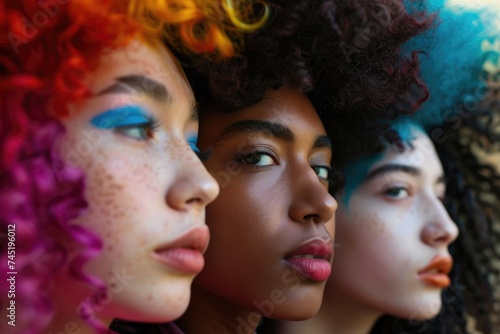 A diverse group of women with unique and vibrant hair colors stand together, showcasing a beautiful array of hues from subtle pastels to bold neons