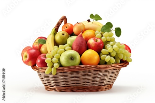 A wicker basket filled with assorted fruit. Great for healthy eating concept