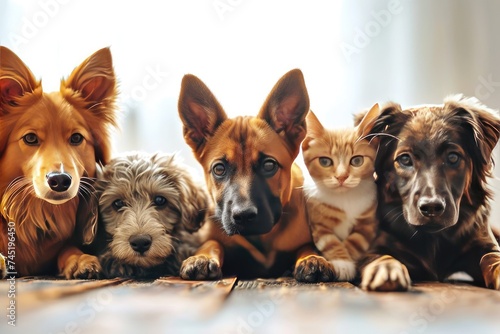 pet friends Dog and cat family sitting together