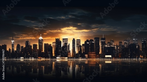 A cityscape with a beautiful sunset in the background. Perfect for urban and travel concepts