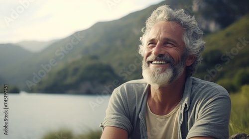 Smiling man with a white beard, perfect for lifestyle and senior care concepts