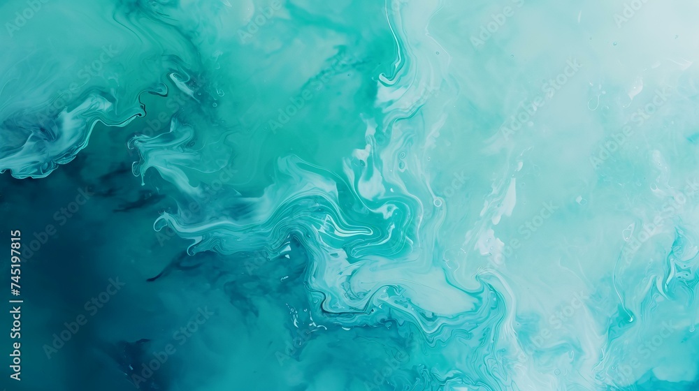 Abstract paint background. Blue and turquoise liquid texture. Watercolor painting.