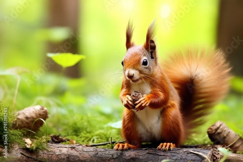 A squirrel sitting on a log in the woods. Perfect for nature and wildlife themes
