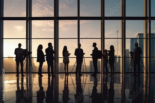 Group of people standing in front of a window, suitable for business or lifestyle concepts