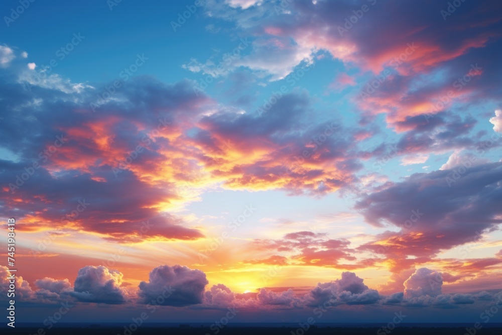 Beautiful sunset with dramatic clouds over the ocean, perfect for travel or nature themes