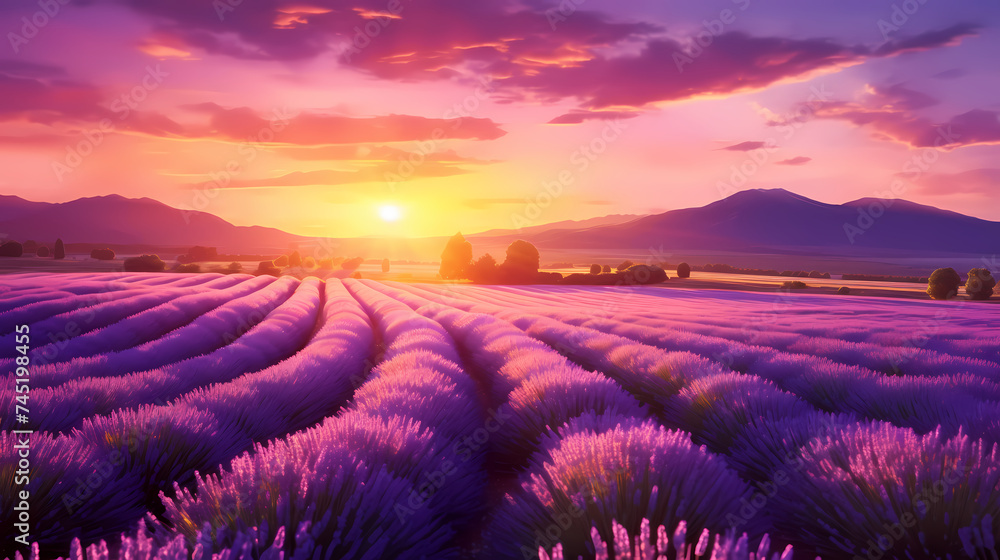 Panoramic view of lavender fields in bloom Panoramic view of lavender fields in bloom
