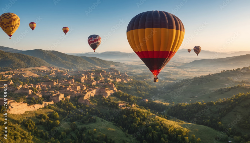 Obraz premium Hot air balloon flight at dawn