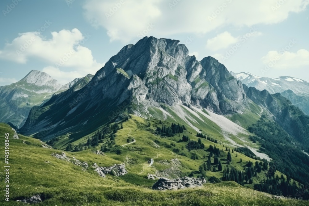 Fototapeta premium A large mountain with a few trees on top