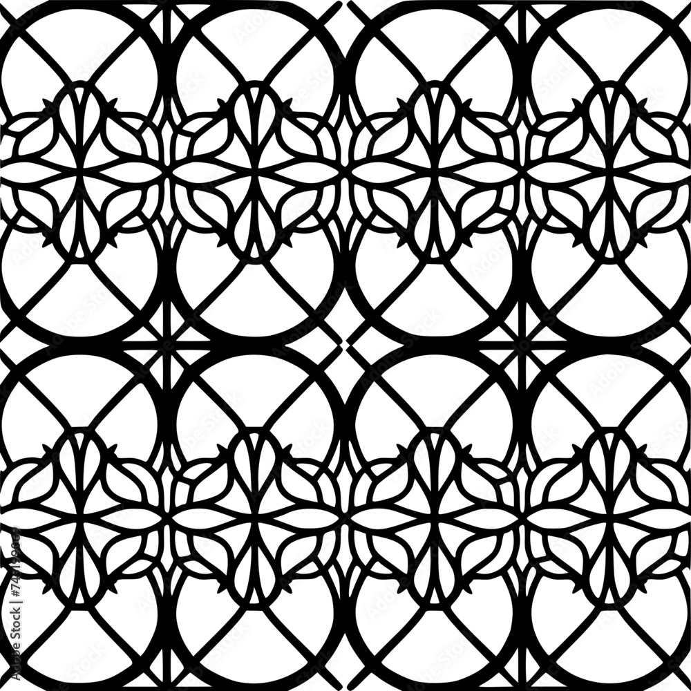 Naklejka premium Seamless pattern, pattern, line art pattern, background, pattern, seamless, leaf, floral, vector, flower, decoration, plant, wallpaper, nature, design, illustration, ornament, art, branch, tree, 