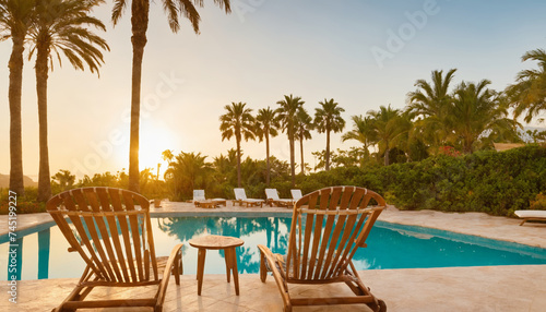 Sun loungers stand by the pool © Andrey