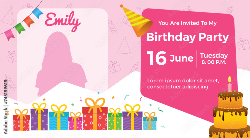 Birthday Invite Poster and Gift with cake theme