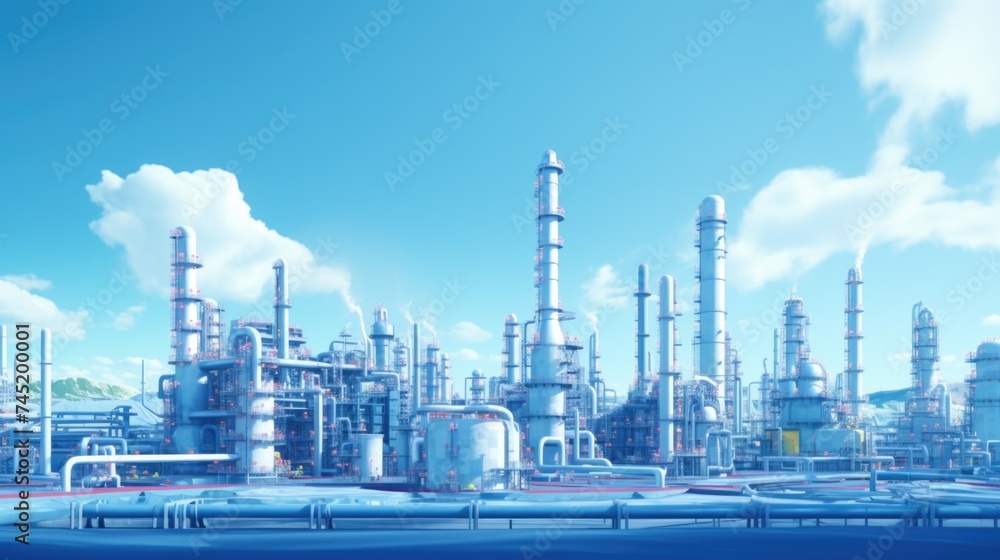 A large oil refinery with numerous pipes. Suitable for industrial concepts