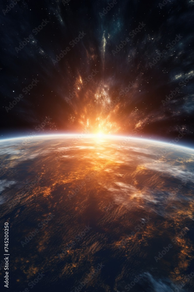 A beautiful view of the sun rising over the earth. Perfect for nature or travel concepts
