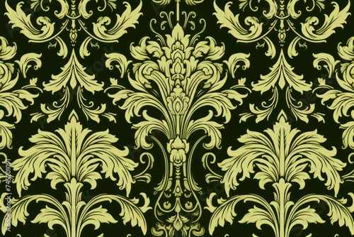An Olive wallpaper with ornate design  in the style of victorian  repeating pattern vector illustration