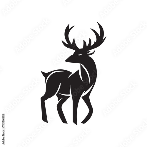 Graphic black silhouettes of wild deers     male  female and roe deer 
