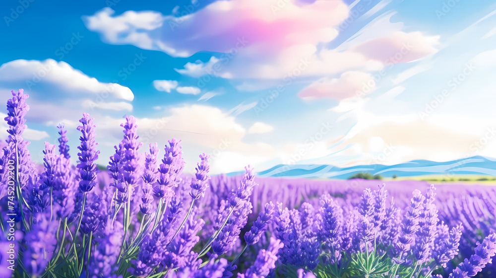 Panoramic view of lavender fields in bloom Panoramic view of lavender fields in bloom