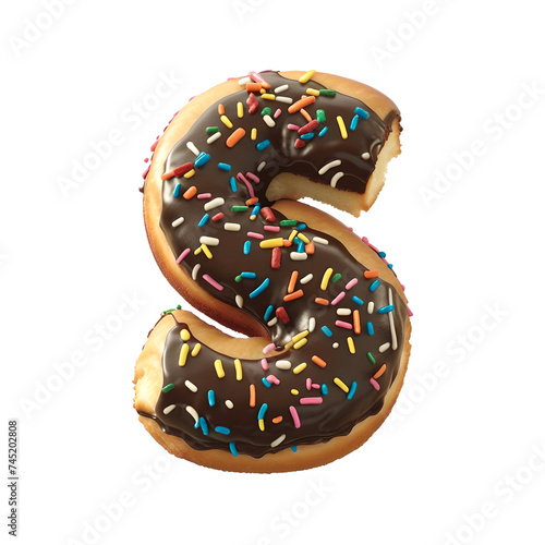 Alphabet S made from donut on transparent background, PNG file. Generative AI