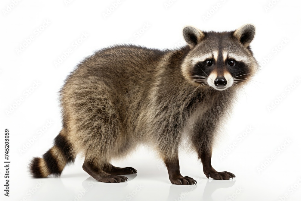 close up of a raccoon isolated on white