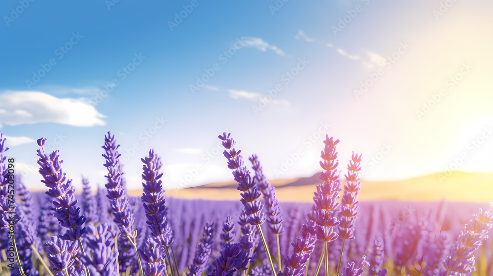 Panoramic view of lavender fields in bloom Panoramic view of lavender fields in bloom