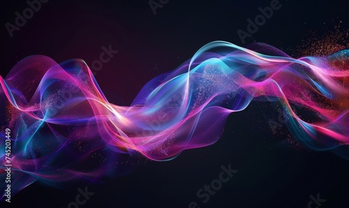 Abstract neon glowing liquid wave on dark background, futuristic technological design