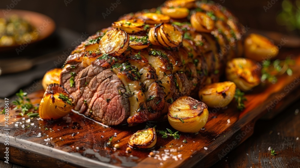 a New Zealand lamb roast dish, succulent meat and herbs, traditional preparation a New Zealand lamb roast dish, succulent meat and herbs, traditional preparation