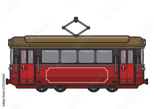 Red Tram Isolated on White Background