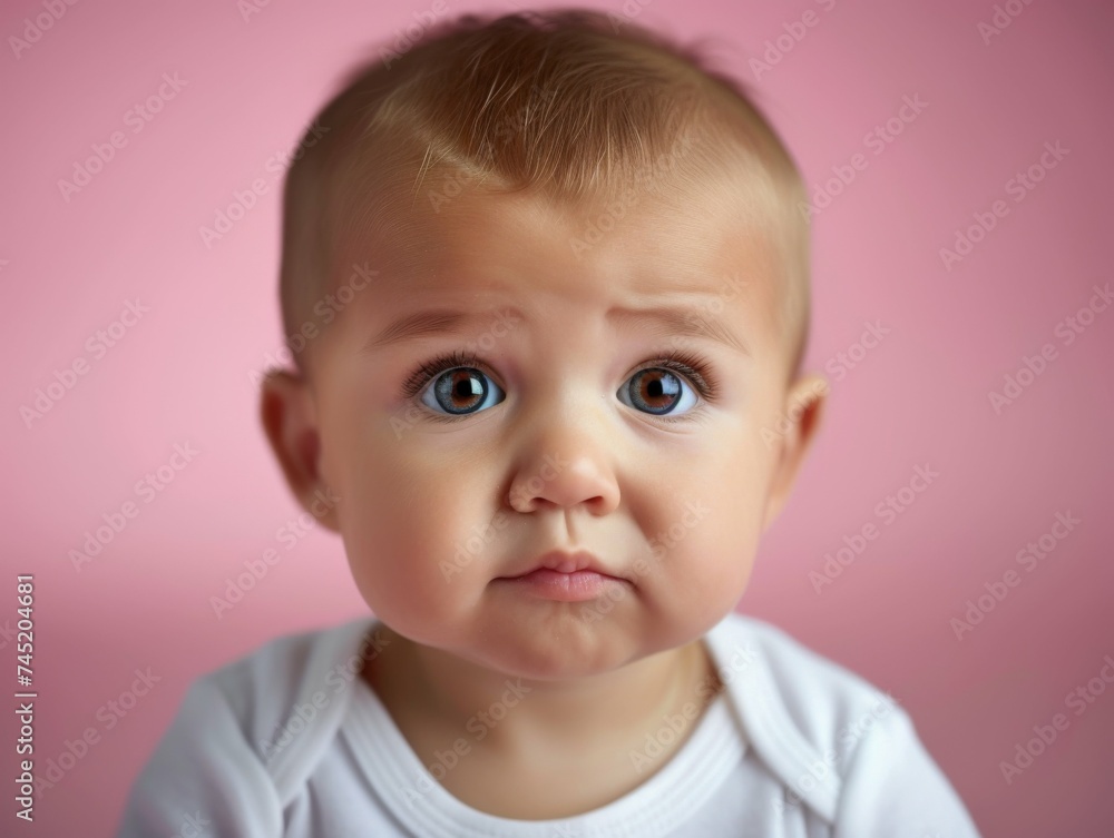 Close up of a multiracial baby with a surprised expression on their face Close up of a multiracial baby with a surprised expression on their face
