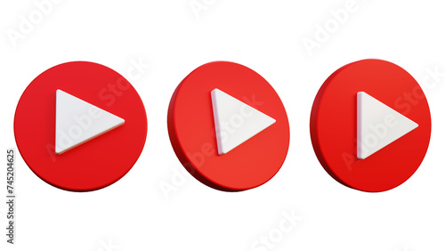 3d realistic play button isolated. Play button set with different angles on white background.